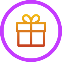 Gold gift box centered inside a purple circle