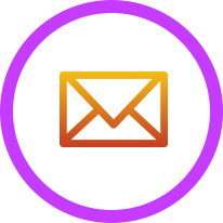 Gold mail icon centered inside a purple circle