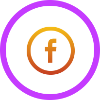 Gold facebook icon centered inside a purple circle